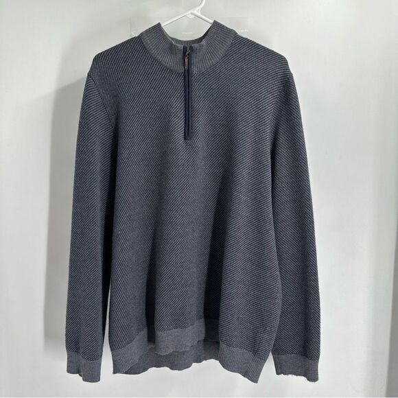 J McGlaughlin Size XL 100% Merino Wool Gray 1/4 Zip Ribbed Pullover Sweater. - Picture 1 of 9